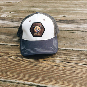 Christian navy blue stone charcoal gray bear trucker cap hat by DonKeySpeaksUp