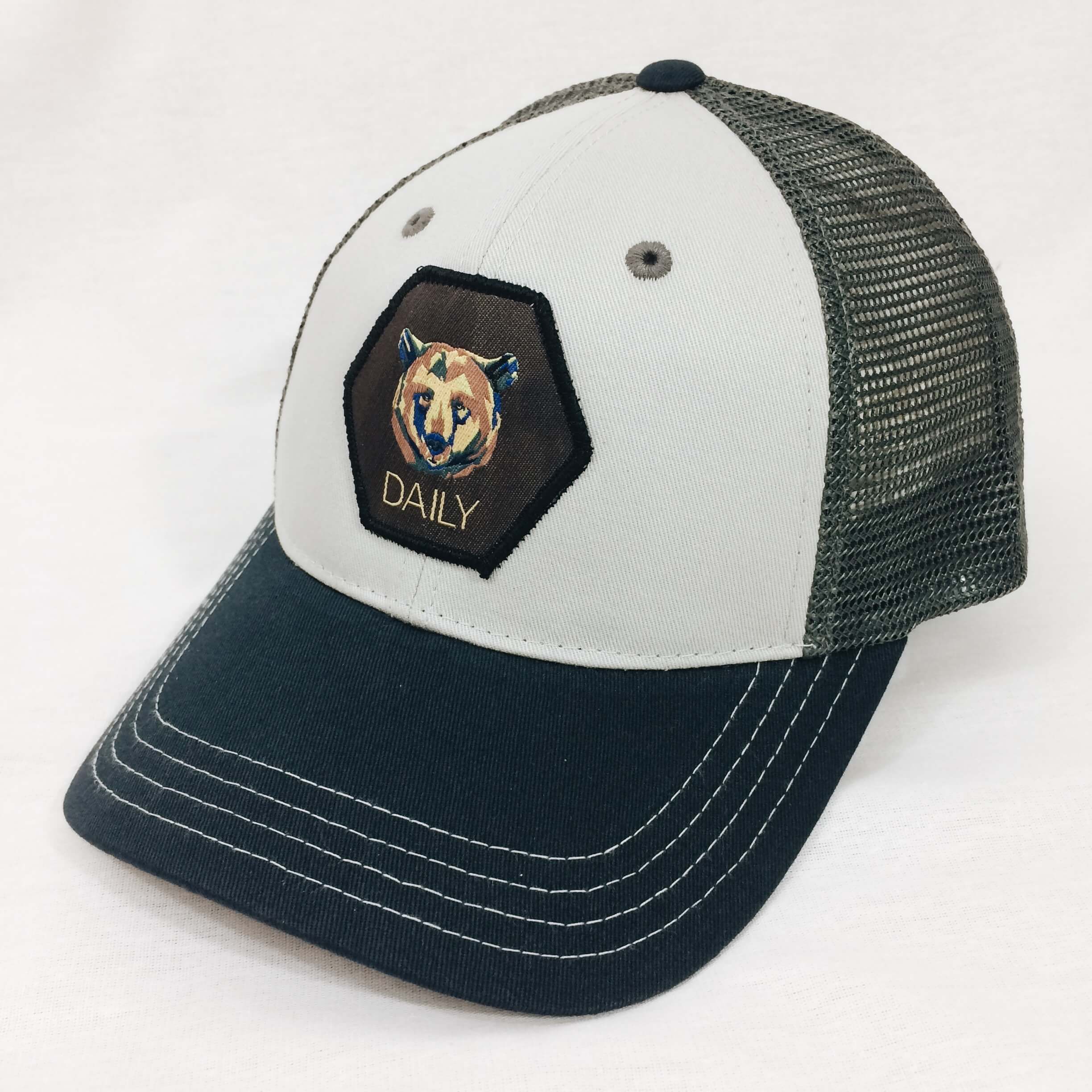 Christian navy blue stone charcoal gray bear trucker cap hat by DonKeySpeaksUp